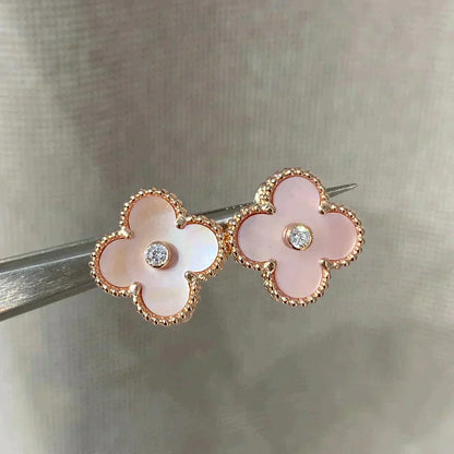 [⭐Spark]CLOVER MEDIUM 1 MOTIFS  PINK MOP DIAMOND EARRINGS