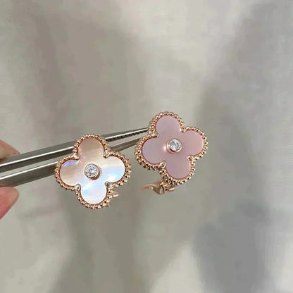 [⭐Spark]CLOVER MEDIUM 1 MOTIFS  PINK MOP DIAMOND EARRINGS