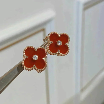 [⭐Spark]CLOVER MEDIUM 1 MOTIFS CARNELIAN  DIAMOND earrings