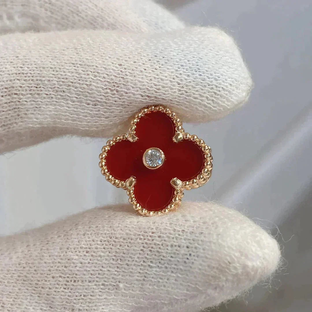 [⭐Spark]CLOVER MEDIUM 1 MOTIFS CARNELIAN  DIAMOND earrings