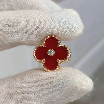 [⭐Spark]CLOVER MEDIUM 1 MOTIFS CARNELIAN  DIAMOND earrings