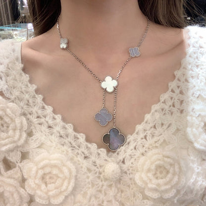 [⭐Spark]CLOVER MOP CHALCEDONY NECKLACE SILVER 6 MOTIF