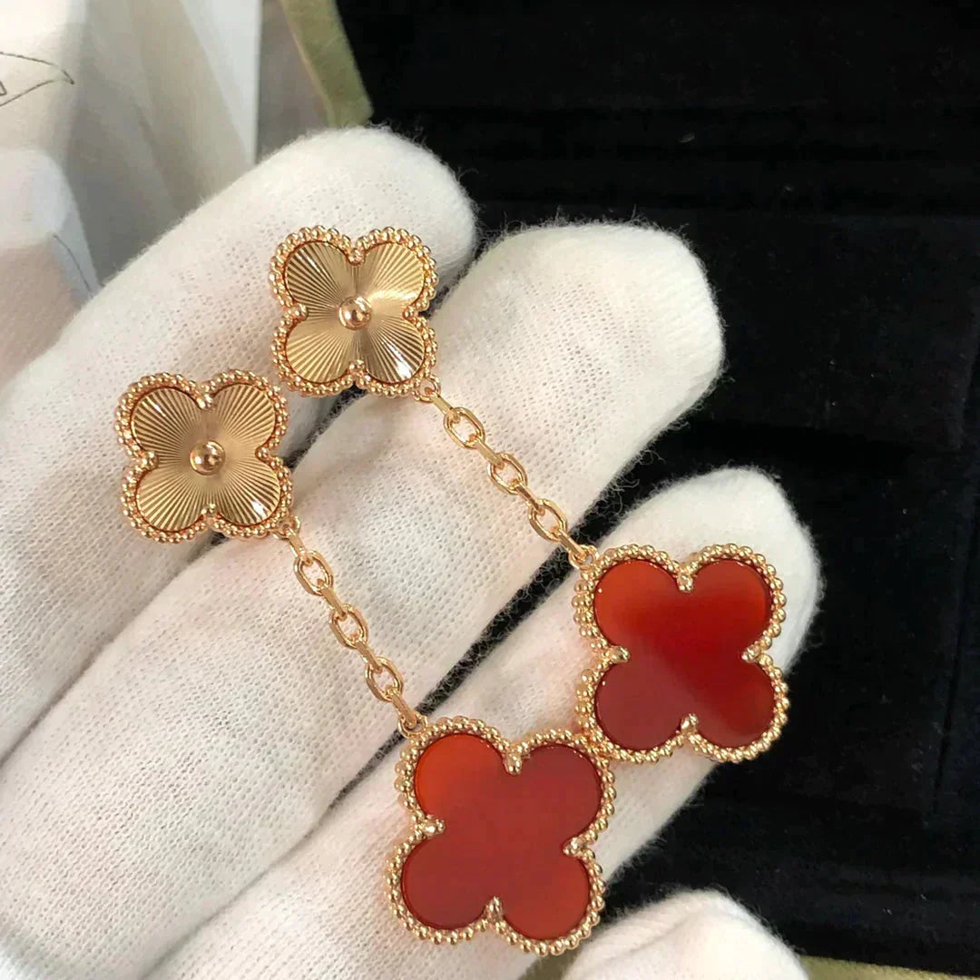 [⭐Spark]CLOVER 2 MOTIF  LASER CARNELIAN EARRINGS