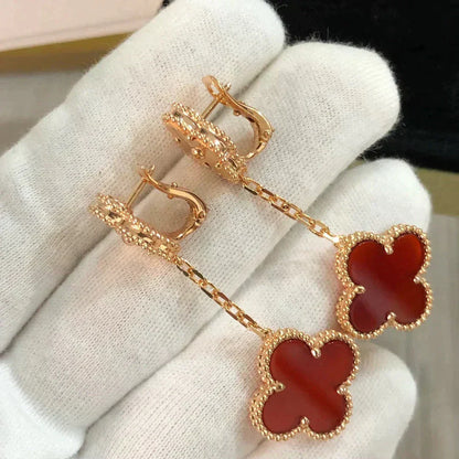 [⭐Spark]CLOVER 2 MOTIF  LASER CARNELIAN EARRINGS