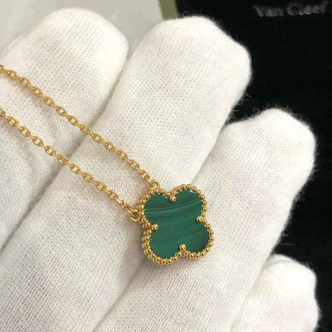 [⭐Spark]CLOVER 15MM MALACHITE SINGLE FLOWER  NECKLACE