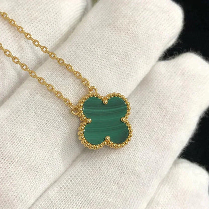 [⭐Spark]CLOVER 15MM MALACHITE SINGLE FLOWER  NECKLACE