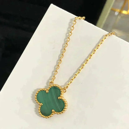 [⭐Spark]CLOVER 15MM MALACHITE SINGLE FLOWER  NECKLACE