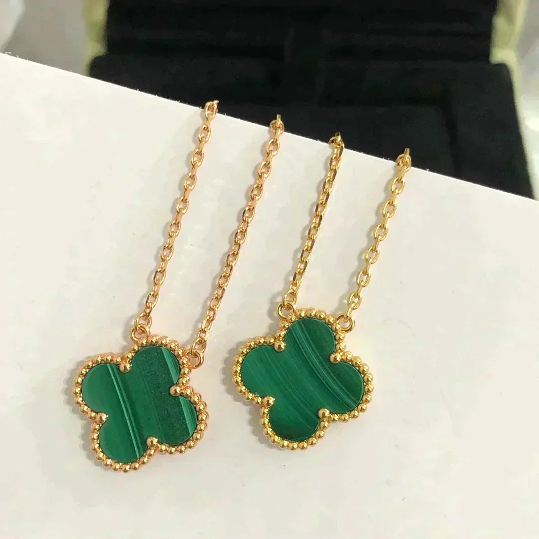 [⭐Spark]CLOVER 15MM MALACHITE SINGLE FLOWER  NECKLACE