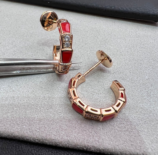 [⭐Spark]SERPENTI CARNELIAN PINK GOLD EARRINGS
