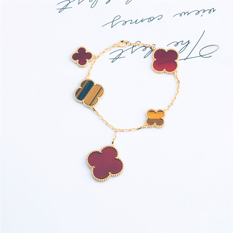 [⭐Spark]CLOVER BRACELET 5 MOTIFS CARNELIAN TIGER EYE