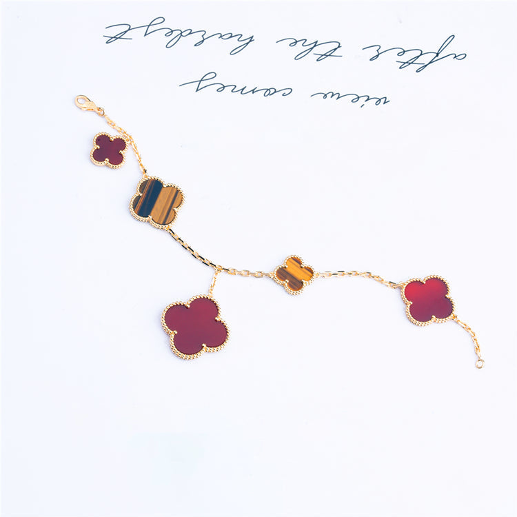 [⭐Spark]CLOVER BRACELET 5 MOTIFS CARNELIAN TIGER EYE
