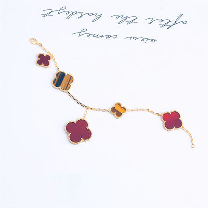 [⭐Spark]CLOVER BRACELET 5 MOTIFS CARNELIAN TIGER EYE