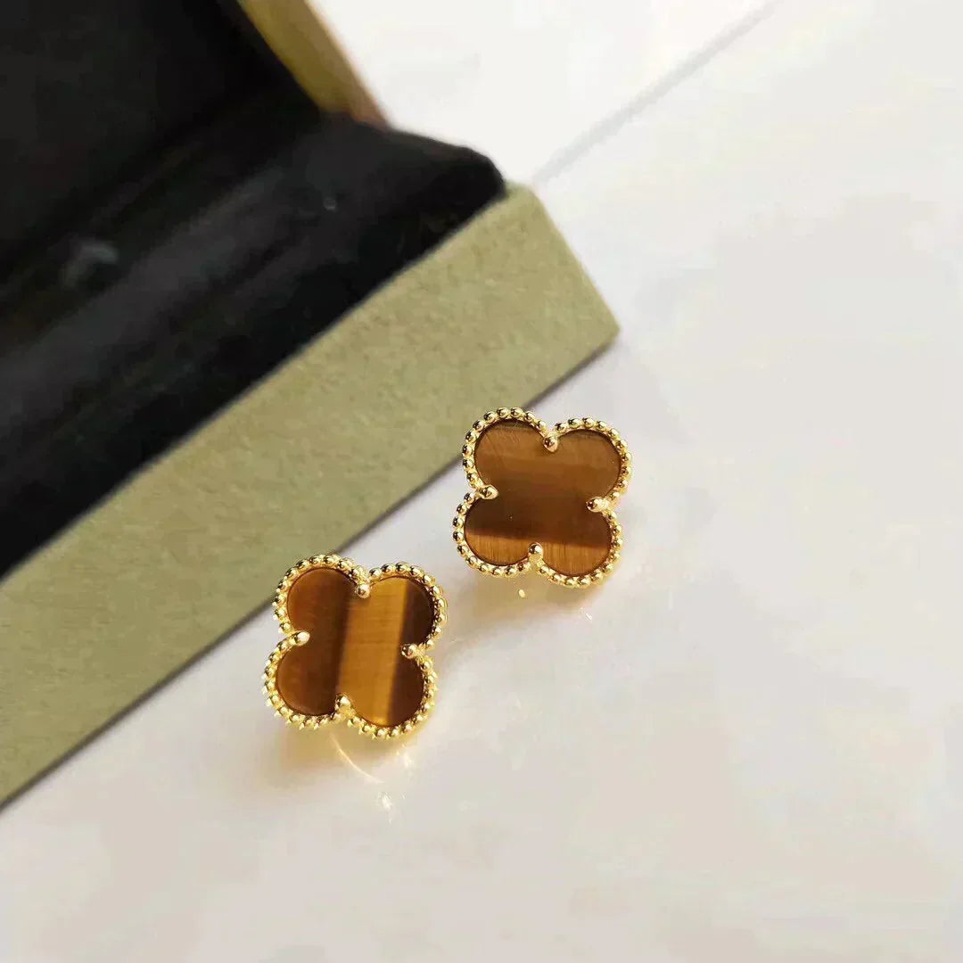 [⭐Spark]CLOVER MEDIUM 1 MOTIFS TIGER EYE EARRINGS