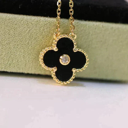 [⭐Spark]CLOVER 15MM DIAMOND ONYX NECKLACE