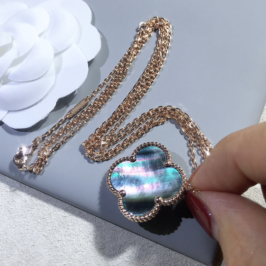 [⭐Spark]CLOVER 25MM GOLD DARK MOP BIG CLOVER NECKLACE