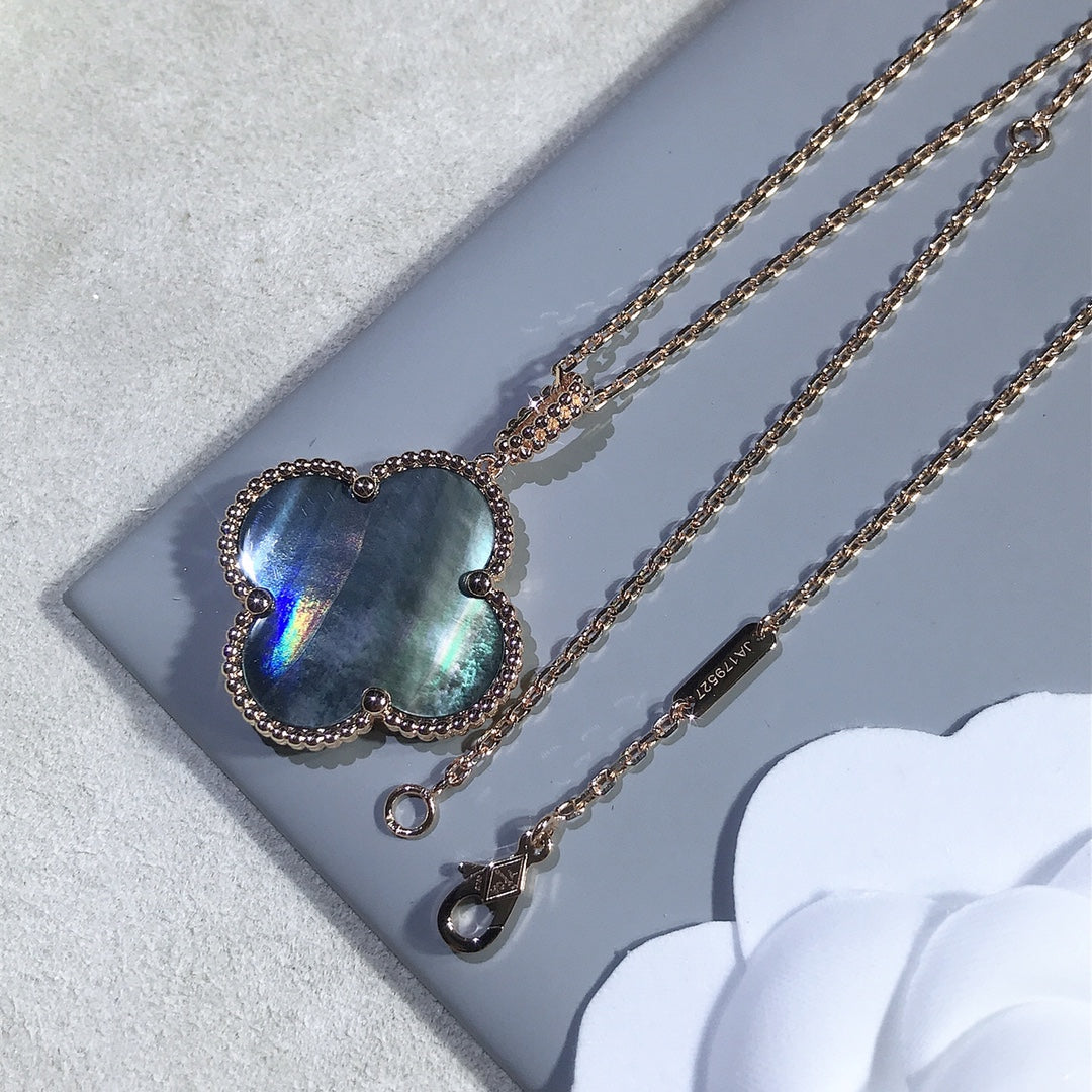 [⭐Spark]CLOVER 25MM GOLD DARK MOP BIG CLOVER NECKLACE