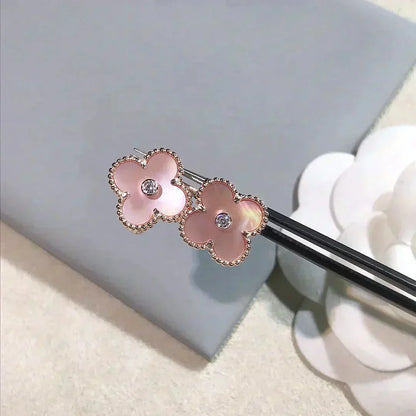 [⭐Spark]CLOVER MEDIUM 1 MOTIFS  PINK MOP DIAMOND EARRINGS