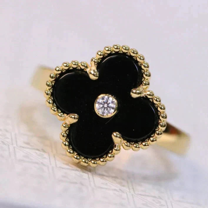 [⭐Spark]CLOVER ONYX RING GOLD DIAMOND
