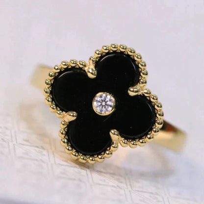 [⭐Spark]CLOVER ONYX RING GOLD DIAMOND