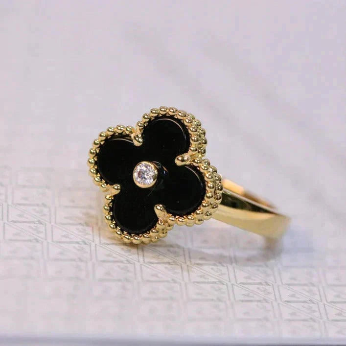 [⭐Spark]CLOVER ONYX RING GOLD DIAMOND