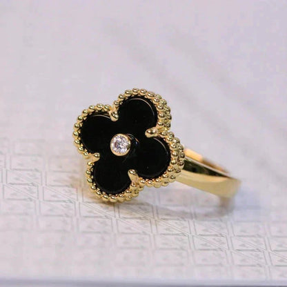 [⭐Spark]CLOVER ONYX RING GOLD DIAMOND