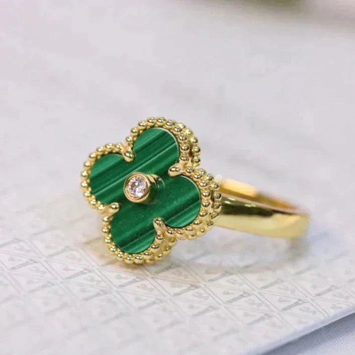 [⭐Spark]CLOVER MALACHITE RING GOLD DIAMOND
