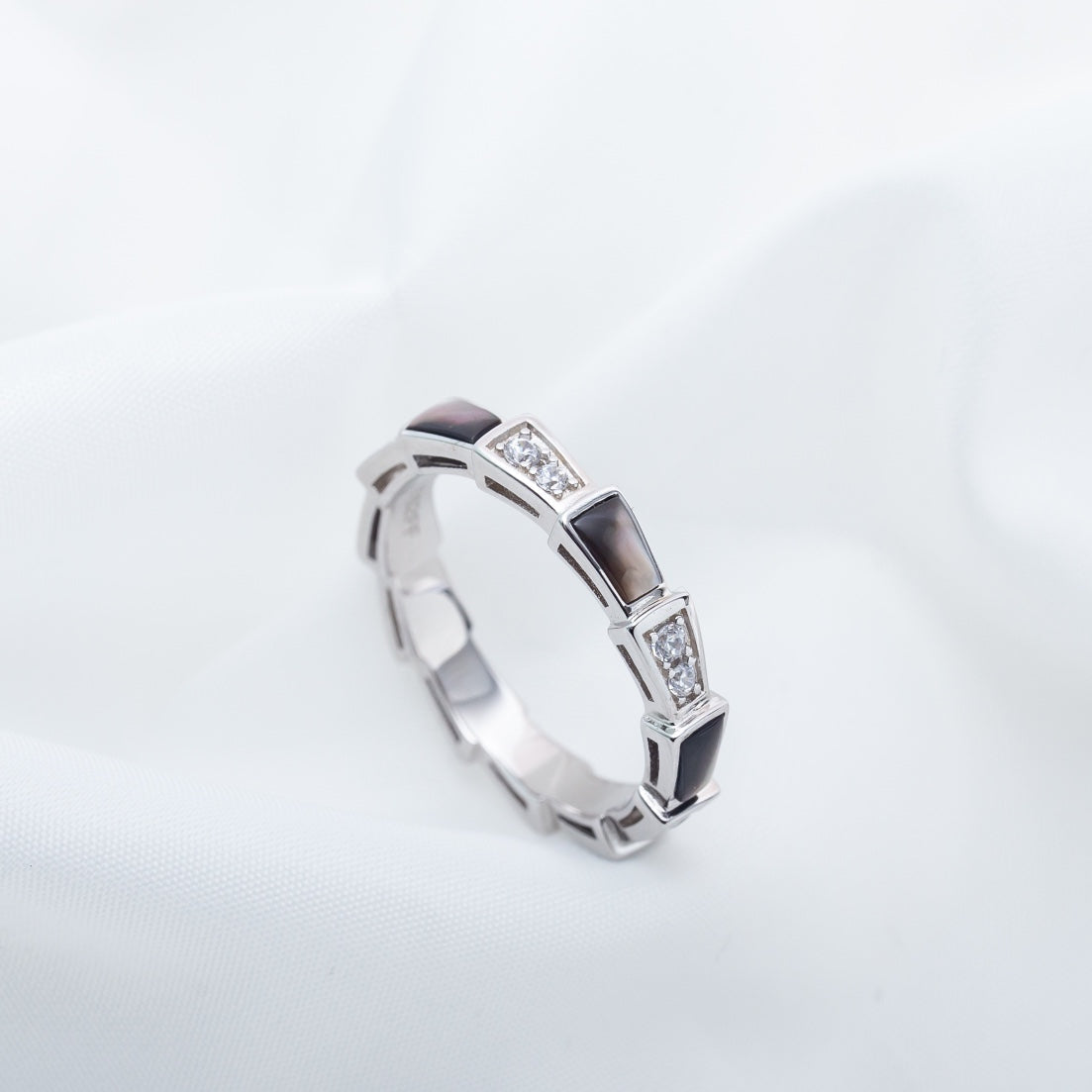 [⭐Spark]SERPENTI RING SILVER  DIAMOND BLACK MOP 3MM