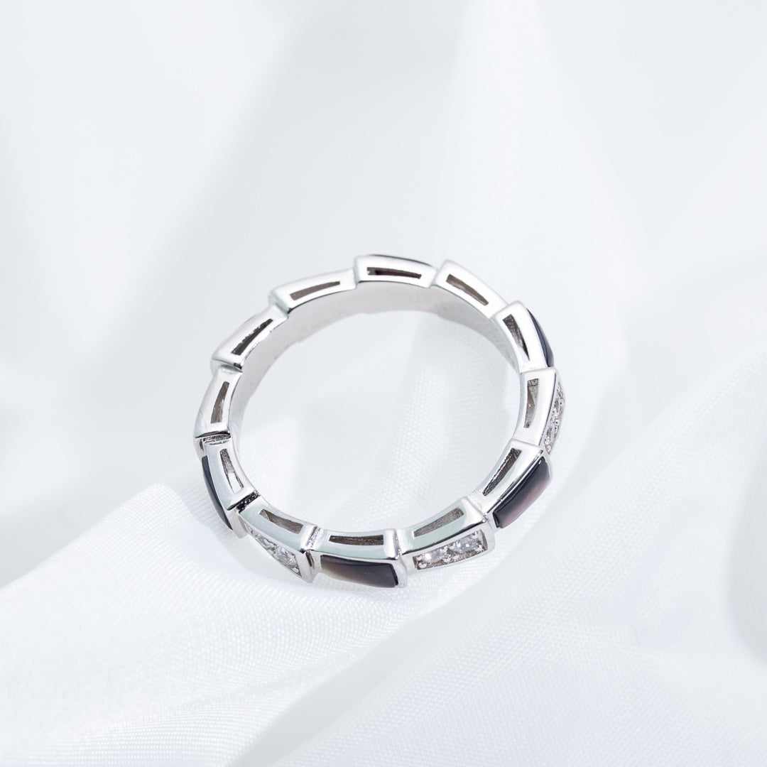 [⭐Spark]SERPENTI RING SILVER  DIAMOND BLACK MOP 3MM