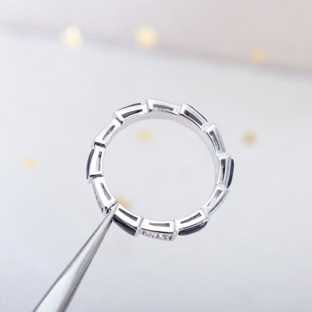 [⭐Spark]SERPENTI RING SILVER  DIAMOND BLACK MOP 3MM