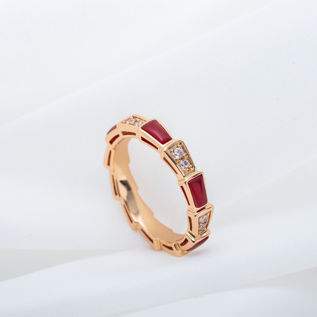 [⭐Spark]SERPENTI RING PINK GOLD CARNELIAN DIAMOND 3MM