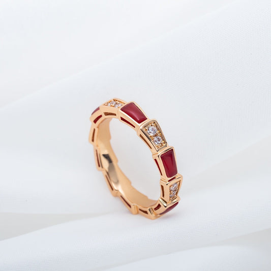 [⭐Spark]SERPENTI RING PINK GOLD CARNELIAN DIAMOND 3MM