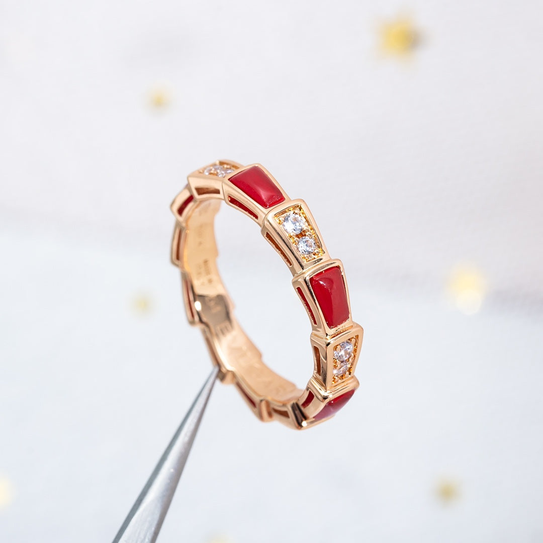 [⭐Spark]SERPENTI RING PINK GOLD CARNELIAN DIAMOND 3MM