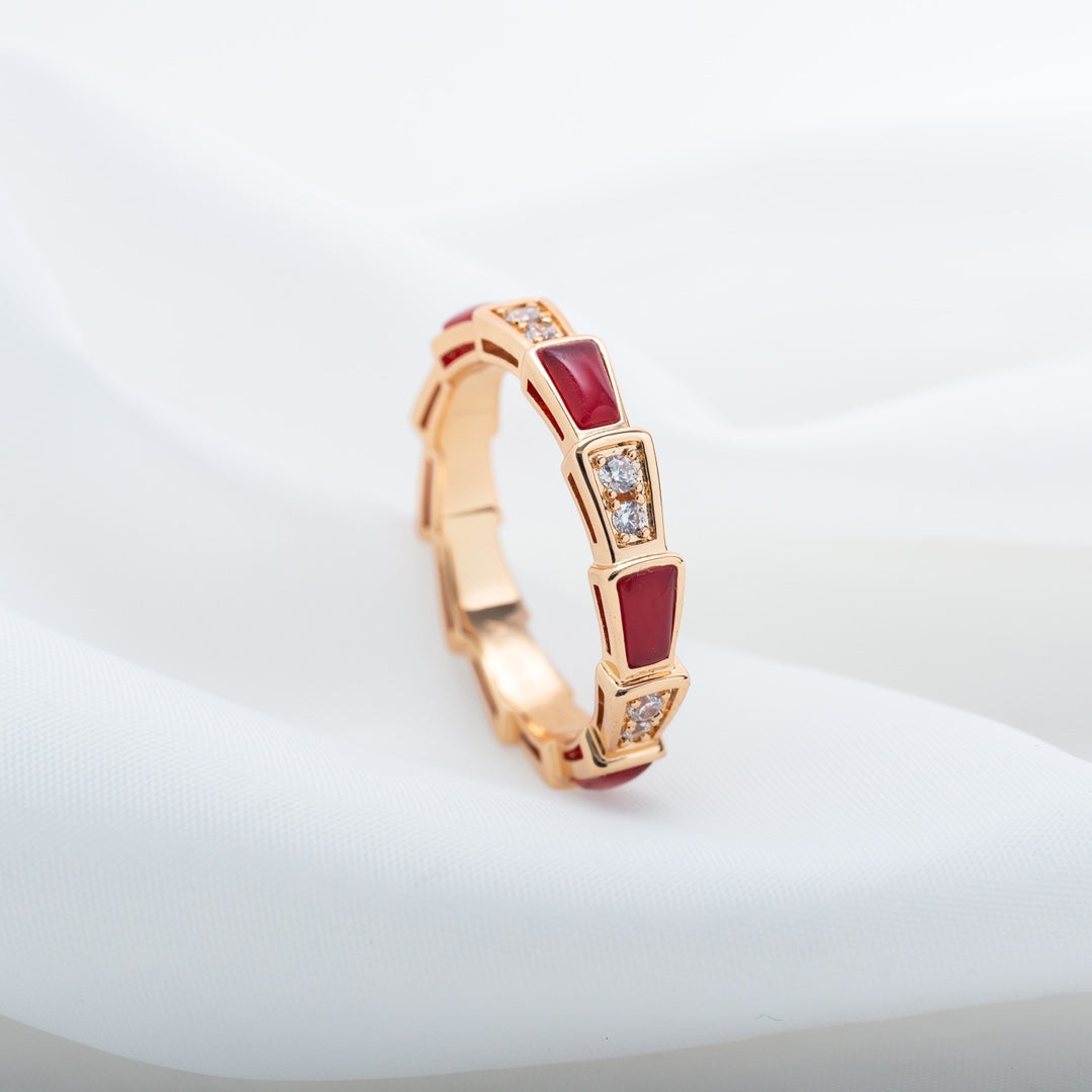 [⭐Spark]SERPENTI RING PINK GOLD CARNELIAN DIAMOND 3MM