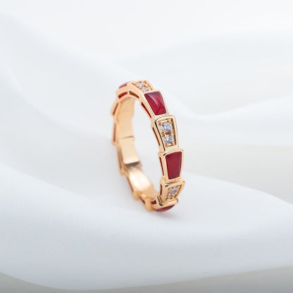[⭐Spark]SERPENTI RING PINK GOLD CARNELIAN DIAMOND 3MM