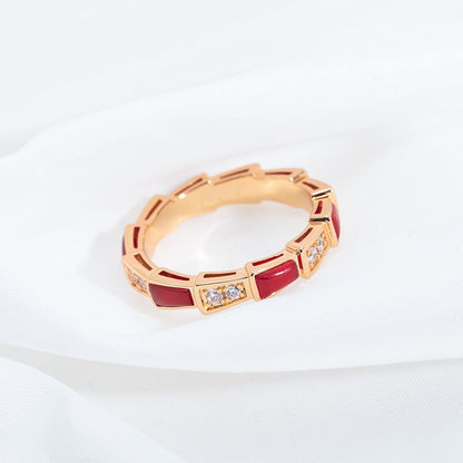 [⭐Spark]SERPENTI RING PINK GOLD CARNELIAN DIAMOND 3MM