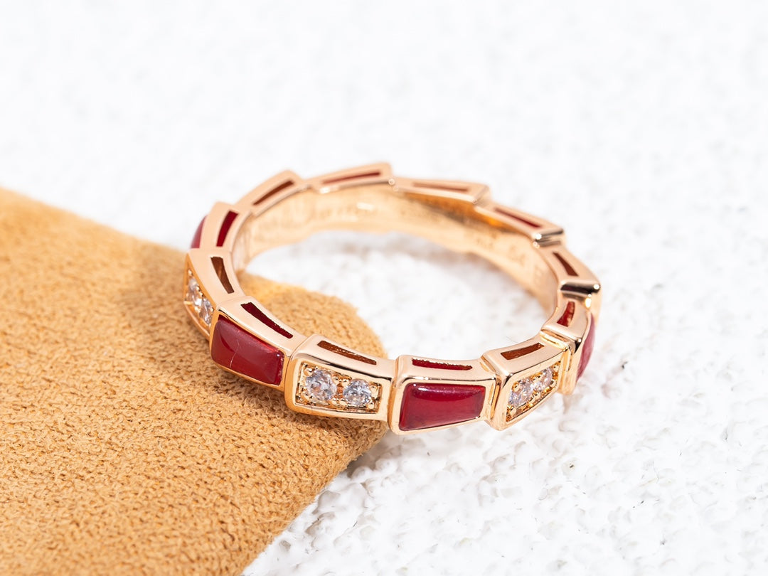 [⭐Spark]SERPENTI RING PINK GOLD CARNELIAN DIAMOND 3MM