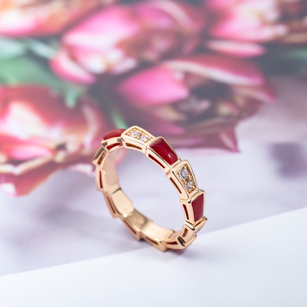 [⭐Spark]SERPENTI RING PINK GOLD CARNELIAN DIAMOND 3MM