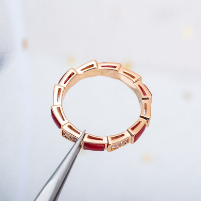 [⭐Spark]SERPENTI RING PINK GOLD CARNELIAN DIAMOND 3MM