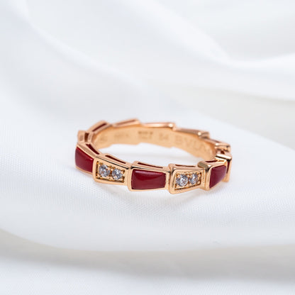 [⭐Spark]SERPENTI RING PINK GOLD CARNELIAN DIAMOND 3MM