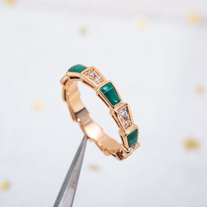 [⭐Spark]SERPENTI RING PINK GOLD MALACHITE DIAMOND 3MM