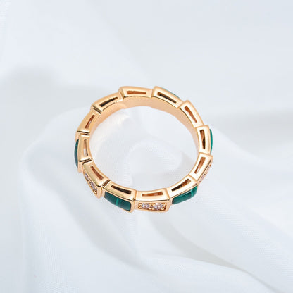 [⭐Spark]SERPENTI RING PINK GOLD MALACHITE DIAMOND 3MM