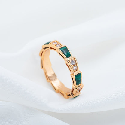[⭐Spark]SERPENTI RING PINK GOLD MALACHITE DIAMOND 3MM