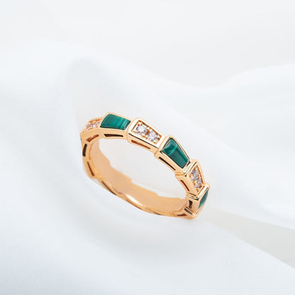 [⭐Spark]SERPENTI RING PINK GOLD MALACHITE DIAMOND 3MM