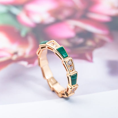 [⭐Spark]SERPENTI RING PINK GOLD MALACHITE DIAMOND 3MM