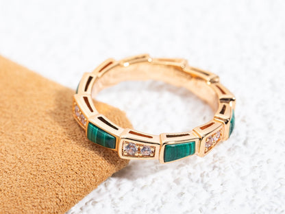 [⭐Spark]SERPENTI RING PINK GOLD MALACHITE DIAMOND 3MM