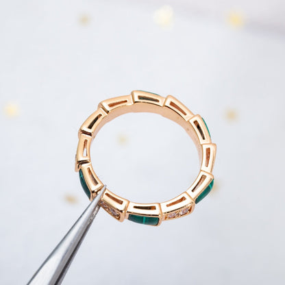 [⭐Spark]SERPENTI RING PINK GOLD MALACHITE DIAMOND 3MM