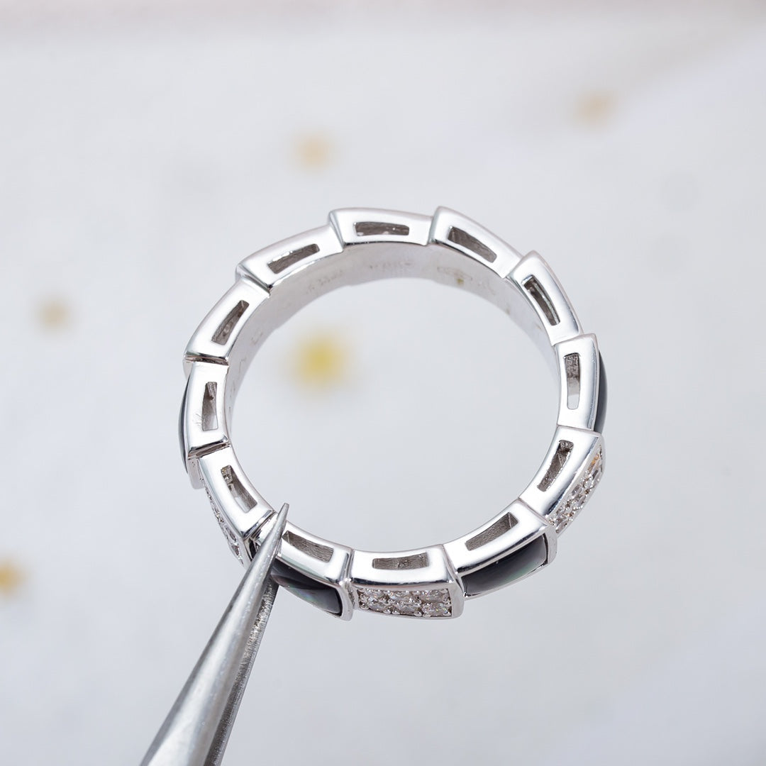 [⭐Spark]SERPENTI RING SILVER DIAMOND BLACK MOP 4MM