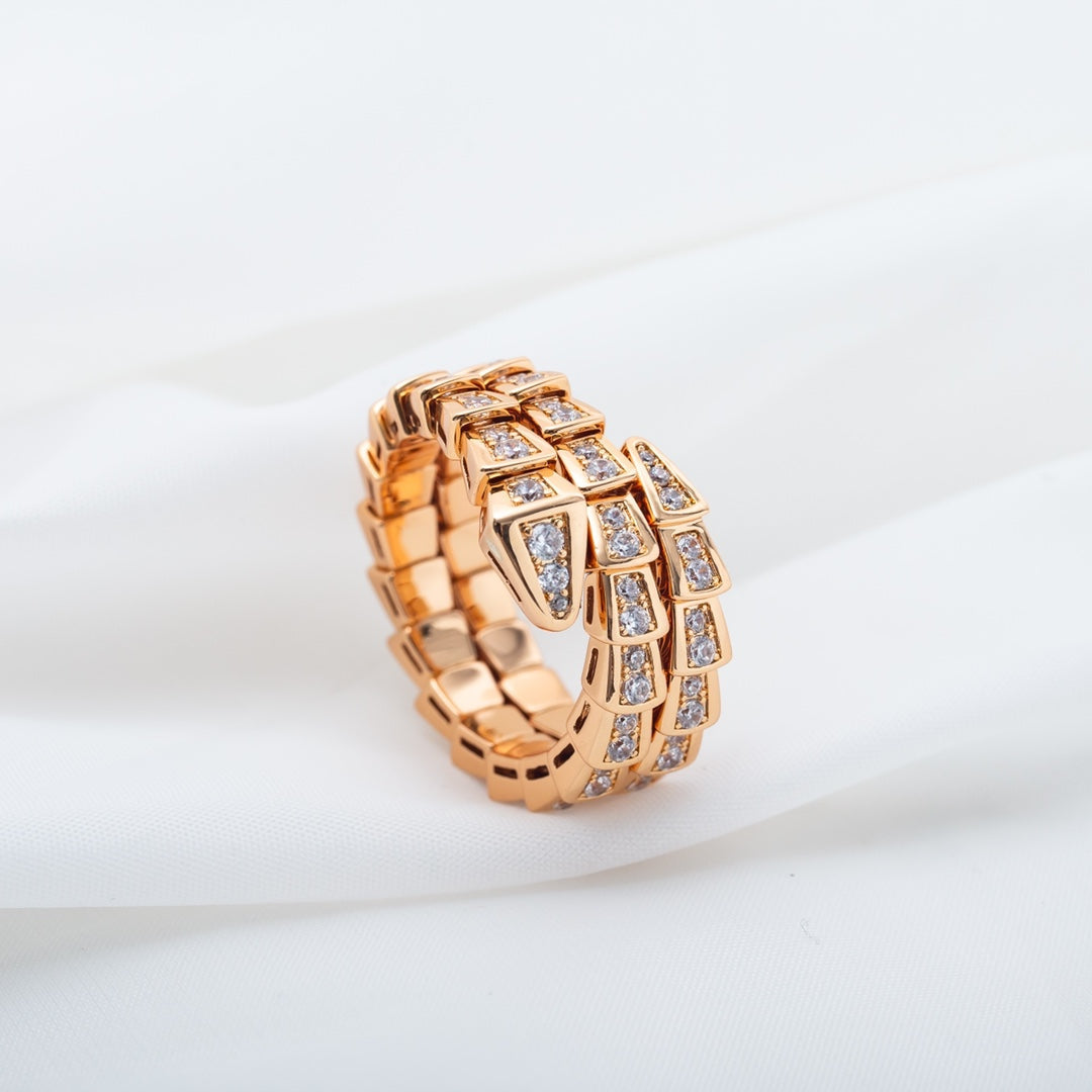 [⭐Spark]SERPENTI RING PINK GOLD DIAMOND DOUBLE ROW