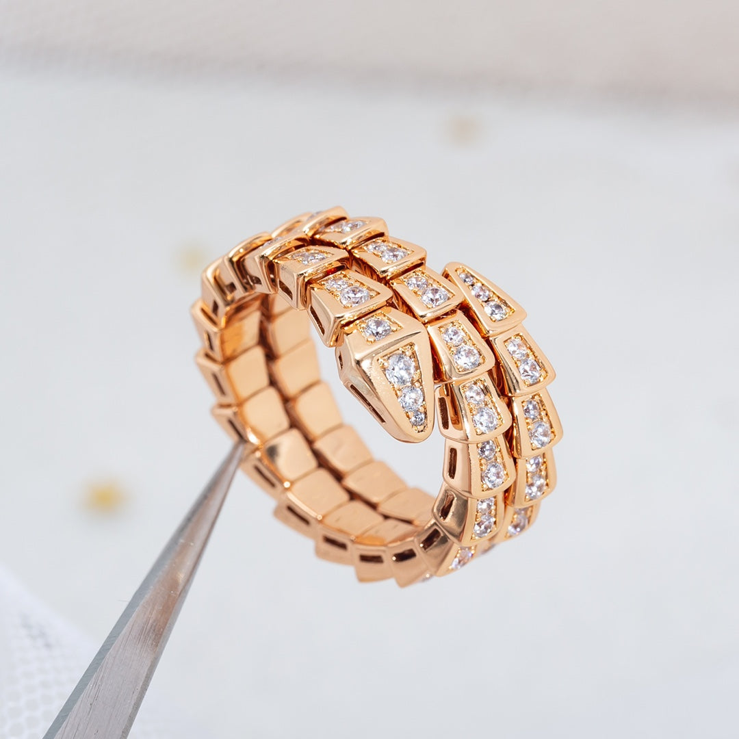 [⭐Spark]SERPENTI RING PINK GOLD DIAMOND DOUBLE ROW