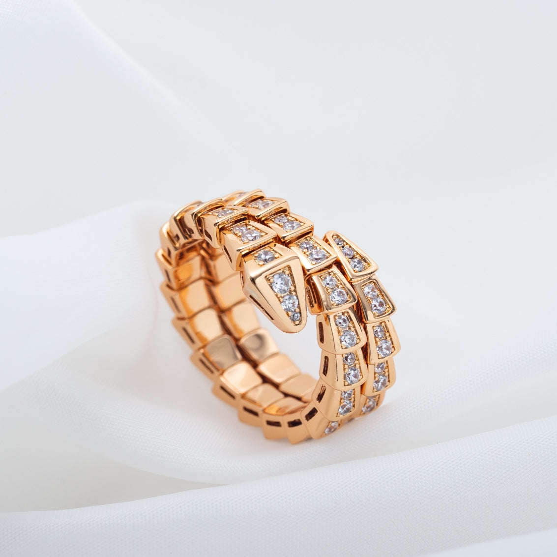 [⭐Spark]SERPENTI RING PINK GOLD DIAMOND DOUBLE ROW